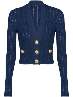 Balmain cardigan crop à col v - Bleu