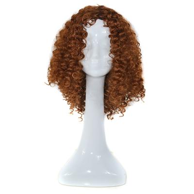 T191006 Europese en Amerikaanse pruik hoofddeksels met korte en kleine krullend haar voor vrouwen (licht bruin)