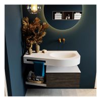 Mondiaz Riva 100cm badmeubel onderkast planchet donker bruin met 1 lade wastafel rechts kleur talc