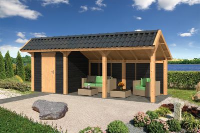 Lariks/Douglas Kapschuur Bergen L type 7 zwart 678x306 cm- Kapschuurdak- Onbehandeld lariks Douglas hout- Tuindeco