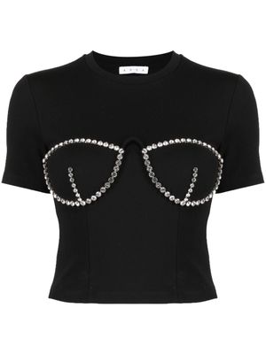 AREA t-shirt bustier à ornements en cristal - Noir