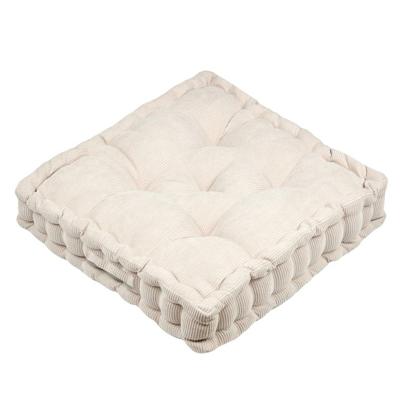 Stof Textile Vloerkussen Ribcord - lichtbeige - 45 x 45 x 10 cm - vierkant - Extra dik