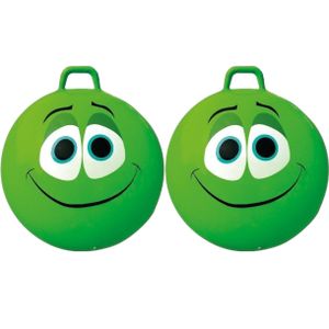 2x stuks groene skippybal smiley voor kinderen 65 cm