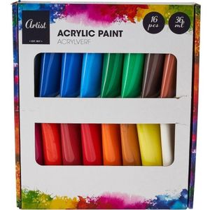 Hobby/knutsel acrylverf in 16 kleuren 36 ml