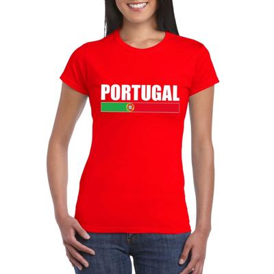 Portugal supporters kleding t-shirt - voor dames - rood - met vlag kleuren print - korte mouwen