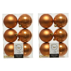 24x stuks kunststof kerstballen cognac bruin (amber) 8 cm glans/mat