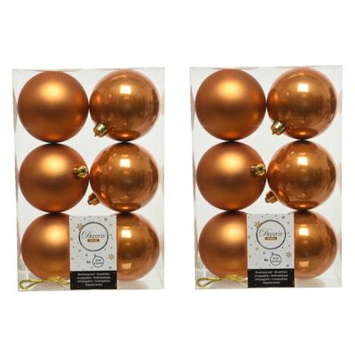 24x stuks kunststof kerstballen cognac bruin (amber) 8 cm glans/mat