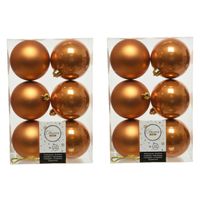 24x stuks kunststof kerstballen cognac bruin (amber) 8 cm glans/mat - thumbnail