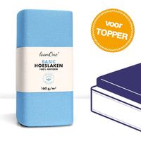 Loom One Hoeslaken Topper – 100% Jersey Katoen – 200x200 cm – tot 10cm matrasdikte– 160 g/m² – Lichtblauw