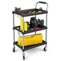 Rollwagen Werkstattwagen met 3 Verdiepingen Mobiele Gereedschapswagen met Gevoerd Handvat & Wielen 64 x 40 x 102 cm Zwart