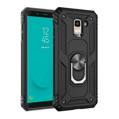 Armor schokbestendige TPU + PC beschermhoes voor Galaxy J6 (2018) met 360 graden rotatie houder (zwart)