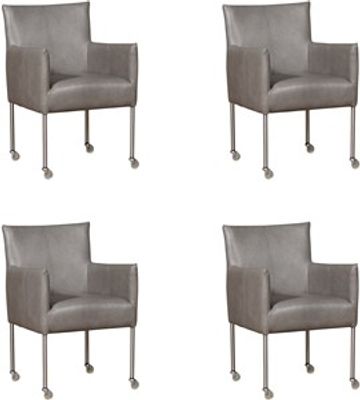 Grijze leren moderne kuipstoel Desire - poot rond rvs met wiel - Granada leer Steel (grijs leer)