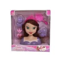 Kaphoofd Prinses van 21 cm voor kinderen bruin met 7 accessoires - kappop - kapkop - kaphoofd - thumbnail