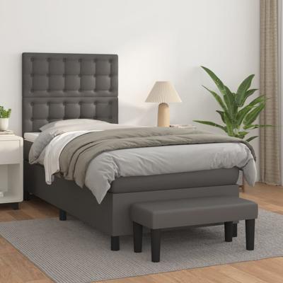 Boxspring met matras kunstleer grijs 90x190 cm