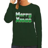 Merry xmas foute Kerstsweater / Kersttrui groen voor dames