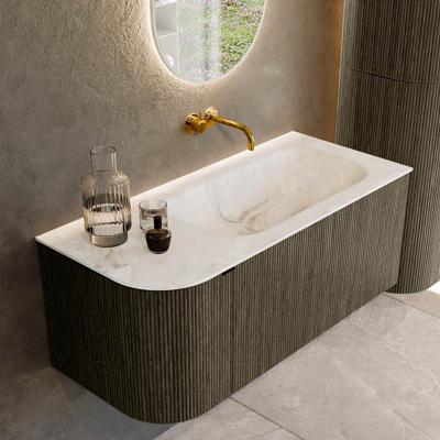 Badmeubel Mondiaz Kurve-Dlux | 105 cm cm | Meubelkleur Shadow | Wastafelkleur Frappe | Solid surface | Wasbak rechter zijde spoelbak | Zonder kraangat(en)