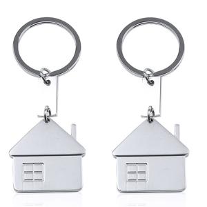 Sleutelhanger met huisje - 5x - metaal - 3,5 cm - woning - nieuw huis - makelaar cadeau