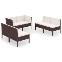 vidaXL 6-delige Loungeset met kussens poly rattan bruin - thumbnail