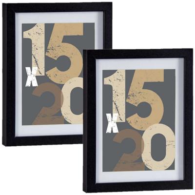 2x stuks houten fotolijst - zwart - 18 x 24 cm - fotolijstje - met passe-partout - decoratie
