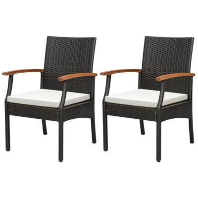 Rieten Terrasstoelen set van 2 Buitenstoelen Gemaakt van PE-Rotan met Zacht Kussen + Ritssluiting Stevig Metalen Frame Bruin