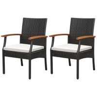 Rieten Terrasstoelen set van 2 Buitenstoelen Gemaakt van PE-Rotan met Zacht Kussen + Ritssluiting Stevig Metalen Frame Bruin