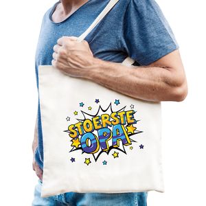 Stoerste opa popart katoenen tas wit voor heren   -