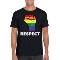 Respect LGBT shirt met regenboog vuist zwart heren - thumbnail