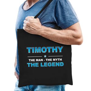 Naam cadeau tas Timothy - the legend zwart voor heren