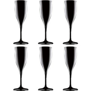 Set van 12x stuks champagne/prosecco flutes glazen zwart 150 ml van onbreekbaar kunststof