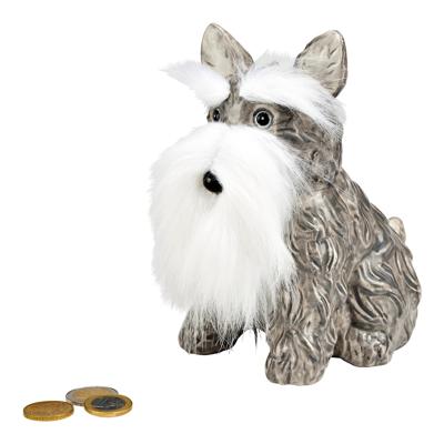 Spaarpot hond van keramiek grijs (B/H/D) 16x17x10cm