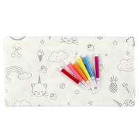 Inkleurbaar tafelkleed voor kinderen - papier - incl. stiften roze/rood - 180 x 120 cm - feest tafel