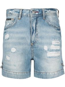 Philipp Plein short en jean Iconic Pins - Bleu