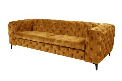 Bank MODERN BAROCK 240cm 3-zits fluweel mosterdgeel in chesterfield stijl - 44392