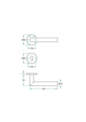 TRIA deurkr ¢16mm vastgev.op rozet 50x7mm,rvs mat