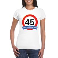 Verkeersbord 45 jaar t-shirt wit dames