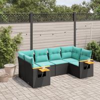 6-delige Loungeset met kussens poly rattan zwart