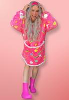 Plaid met mouwen - fleece - unicorn neon roze