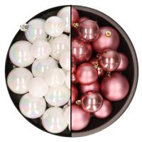 Kerstversiering kunststof kerstballen mix oud roze/parelmoer wit 4-6-8 cm pakket van 68x stuks - Kerstbal - thumbnail