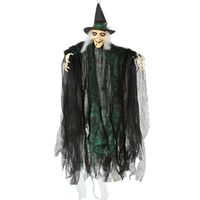 Halloween/horror thema hang decoratie heksen pop - met LED licht - enge/griezelige pop - 110 cm
