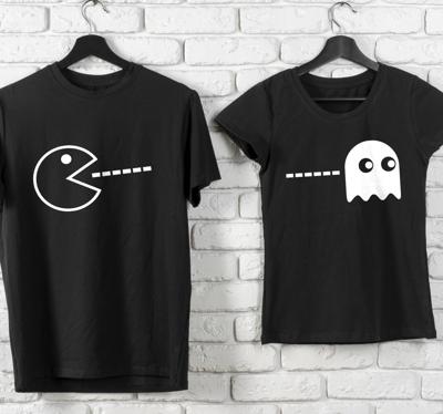 Couple t shirts Eenkleurige pac-man en geest