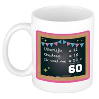 Verjaardag cadeau mok 60 jaar - roze - rekenen - 300 ml - keramiek