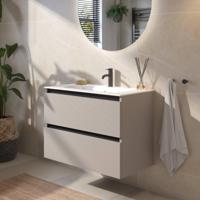 Saqu Gaia badmeubel incl. mat witte keramische wastafel 80x46x61cm mat greige - zwarte greeplijst