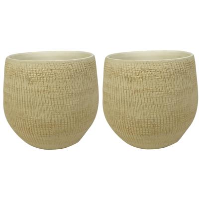 Ter Steege Plantenpot - 2x stuks - moderne look - beige - 22 x 20 cm - bloempot Ter Steege Plantenpot - 2x stuks - moderne look - beige - 22 x 20 cm - bloempot