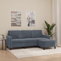 Driezitsbank met voetenbank 180 cm fluweel donkergrijs