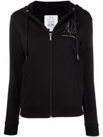 Armani Exchange hoodie zippé à logo strassé - Noir - thumbnail