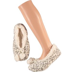 Grijze ballerina dames pantoffels/sloffen met luipaardprint maat 37-39 37/39  -