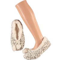 Grijze ballerina dames pantoffels/sloffen met luipaardprint maat 37-39 37/39  - - thumbnail