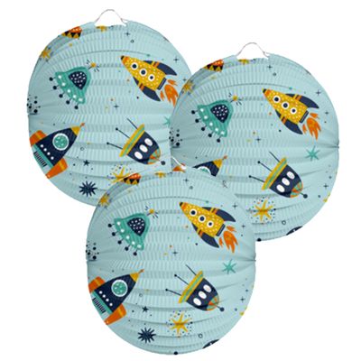 Lampion Space - 3x - 22 cm - licht blauw - papier