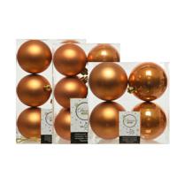 Kerstversiering kunststof kerstballen cognac bruin 6-8-10 cm pakket van 22x stuks - Kerstbal - thumbnail