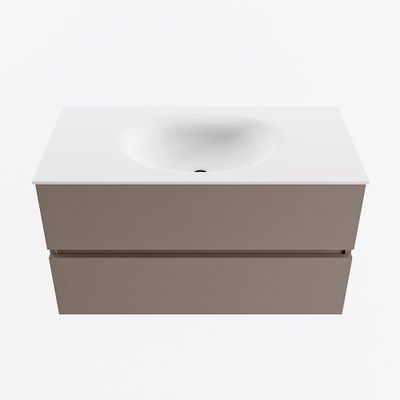MONDIAZ VICA 90cm badmeubel onderkast Smoke 2 lades. Wastafel MOON midden zonder kraangat, kleur Talc.